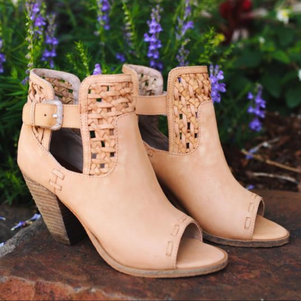 Joni Distressed Leather Cream Peep Toe Ankle Boot